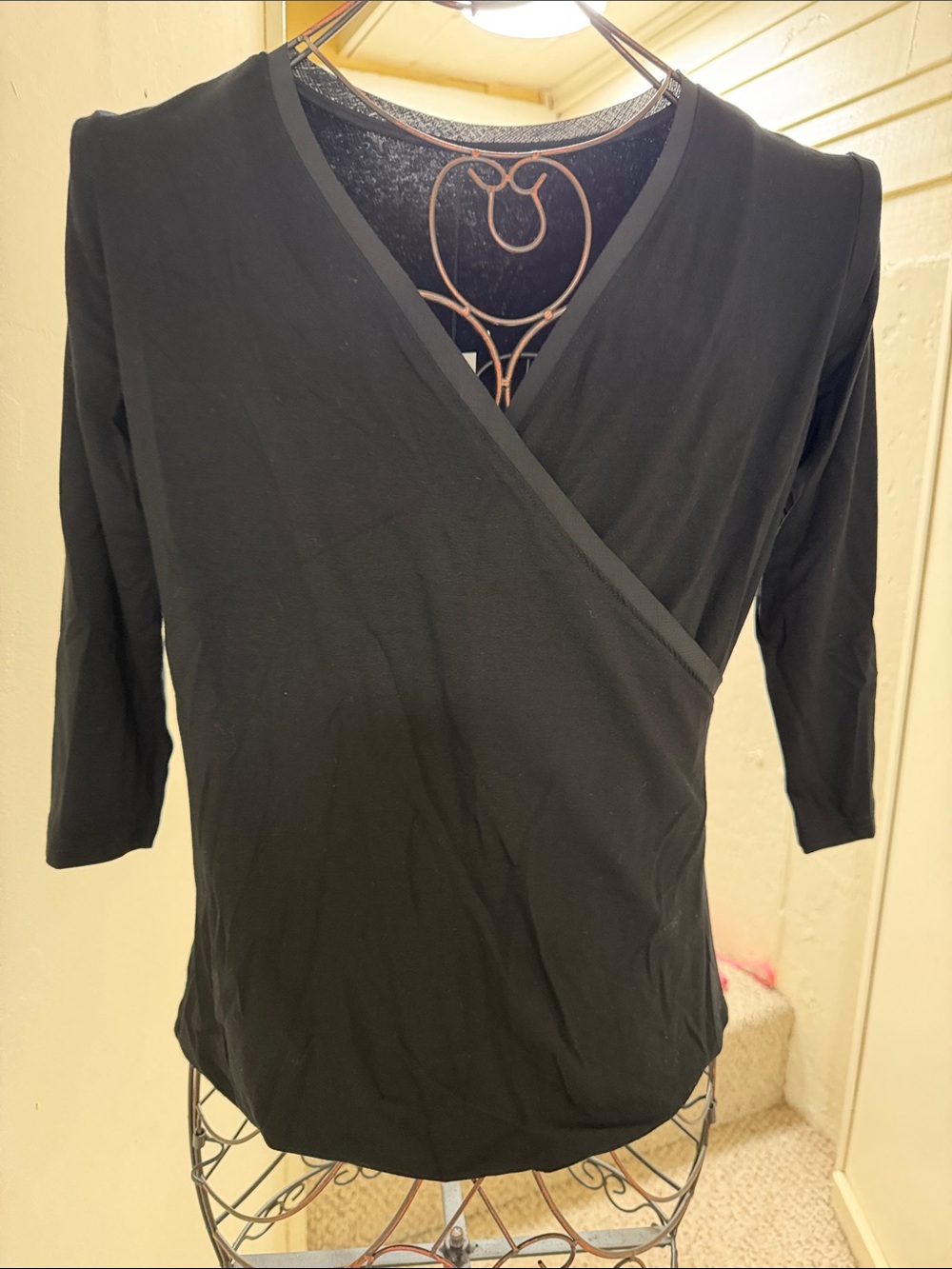 Women’s Black Wrap-Style 3/4 Sleeve Top
